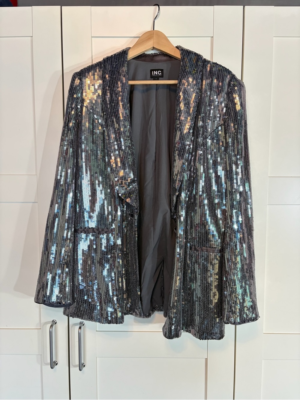 INC International Concepts Iridescent Sequin Blazer - Black/Silver W